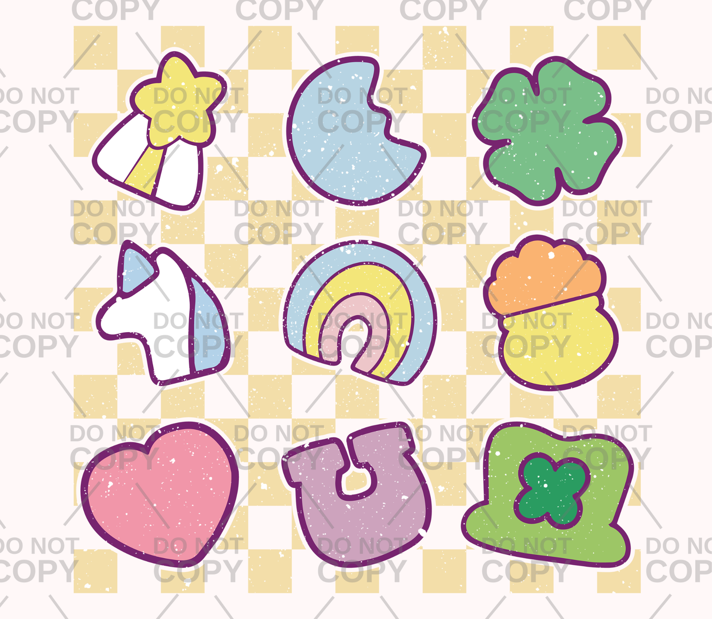Distressed Checkered Lucky Charms DTF Transfer