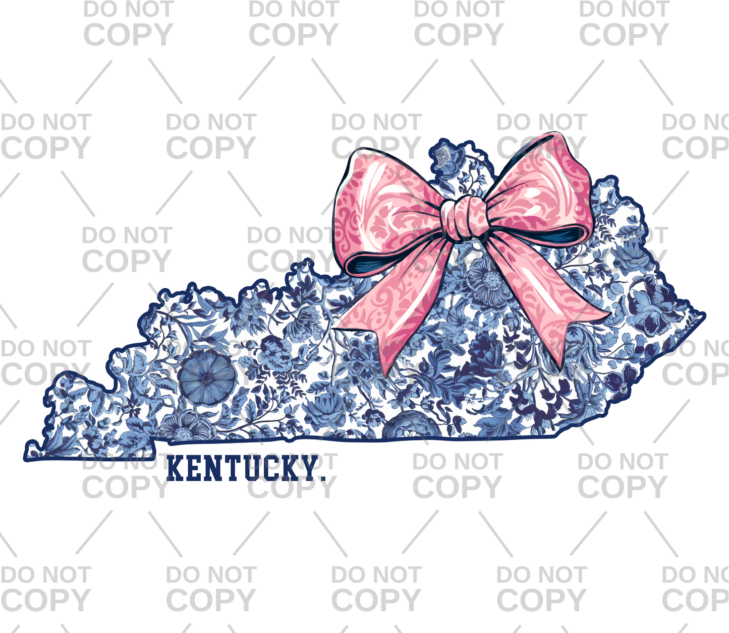 Kentucky State Blue Floral Pattern Pink Coquette DTF Transfer