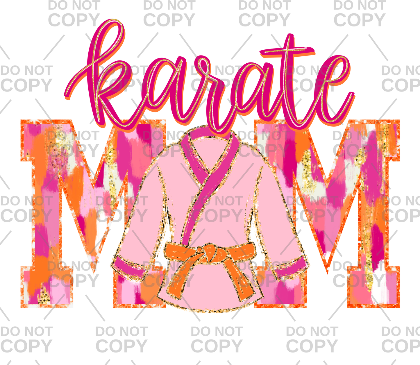 Faux Gold Glitter Karate Mom DTF Transfer