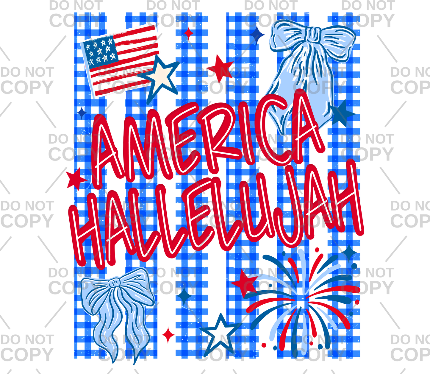 Blue Checkered Stripes Patriotic America Hallelujah DTF Transfer
