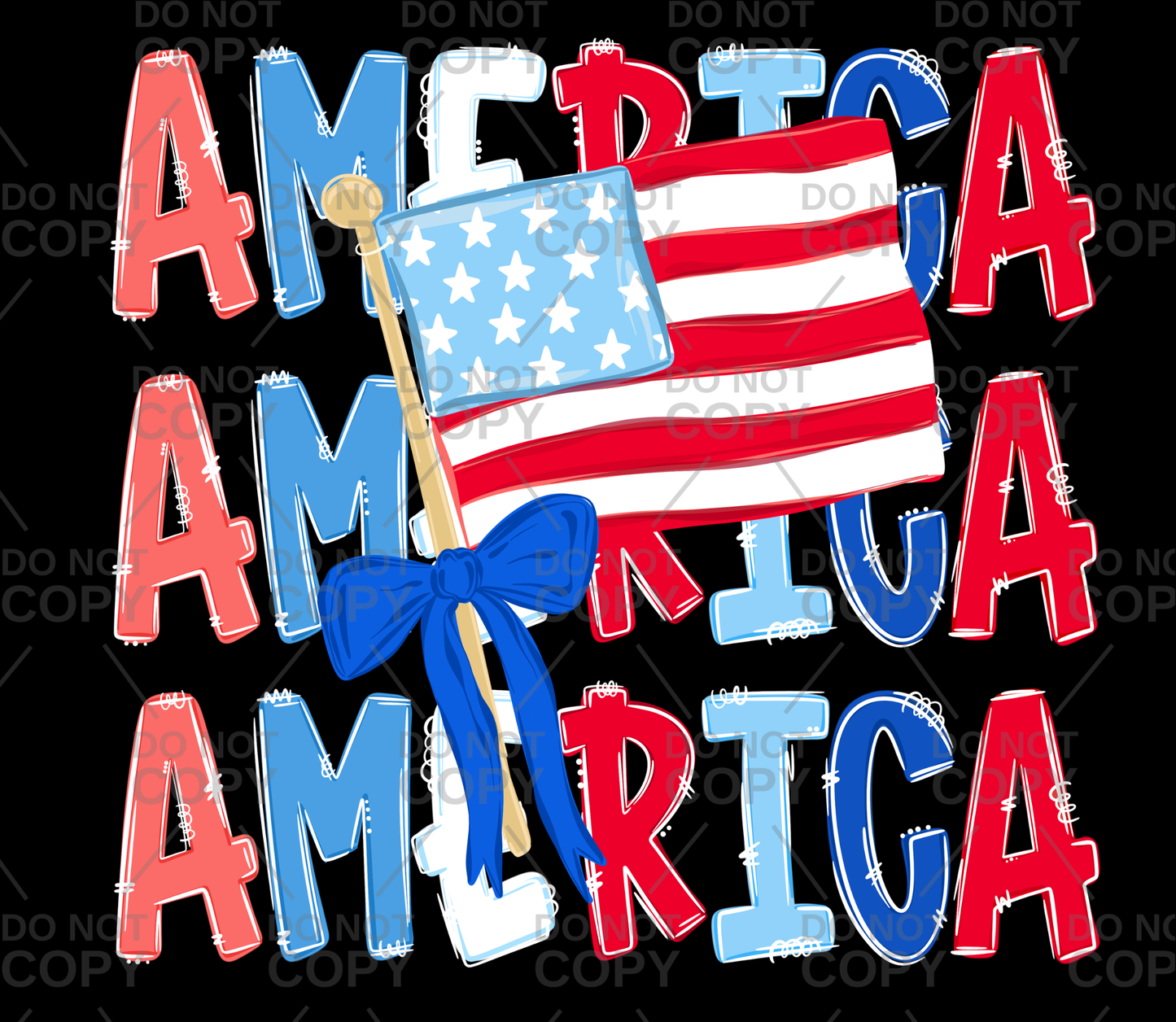 Stacked America With Flag DTF Transfer