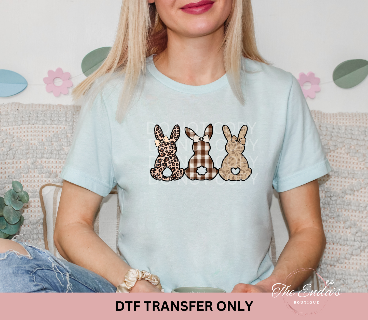 Leopard Plaid Trio Bunnies DTF Transfer