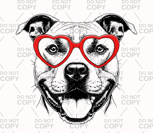 Pitbull Heart Glasses DTF Transfer