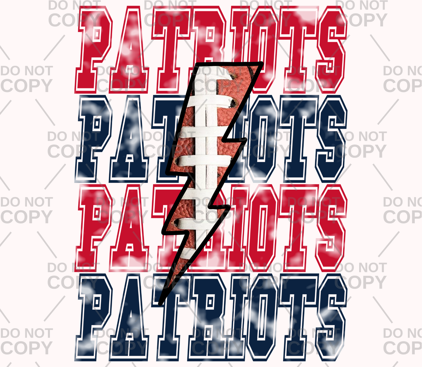Stacked Patriots Football Lightning Bolt DTF Transfer