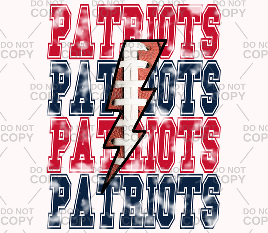 Stacked Patriots Football Lightning Bolt DTF Transfer
