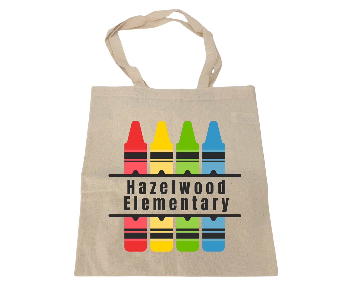 Hazelwood Elementary | HES-11 | Split Crayon Hazelwood Elementary 16" x 15" Lightweight Medium Cotton Tote Bag
