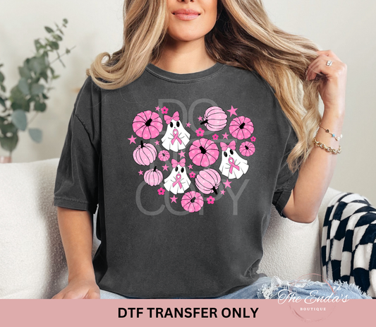 Breast Cancer Ghost Pumpkin Heart DTF Transfer