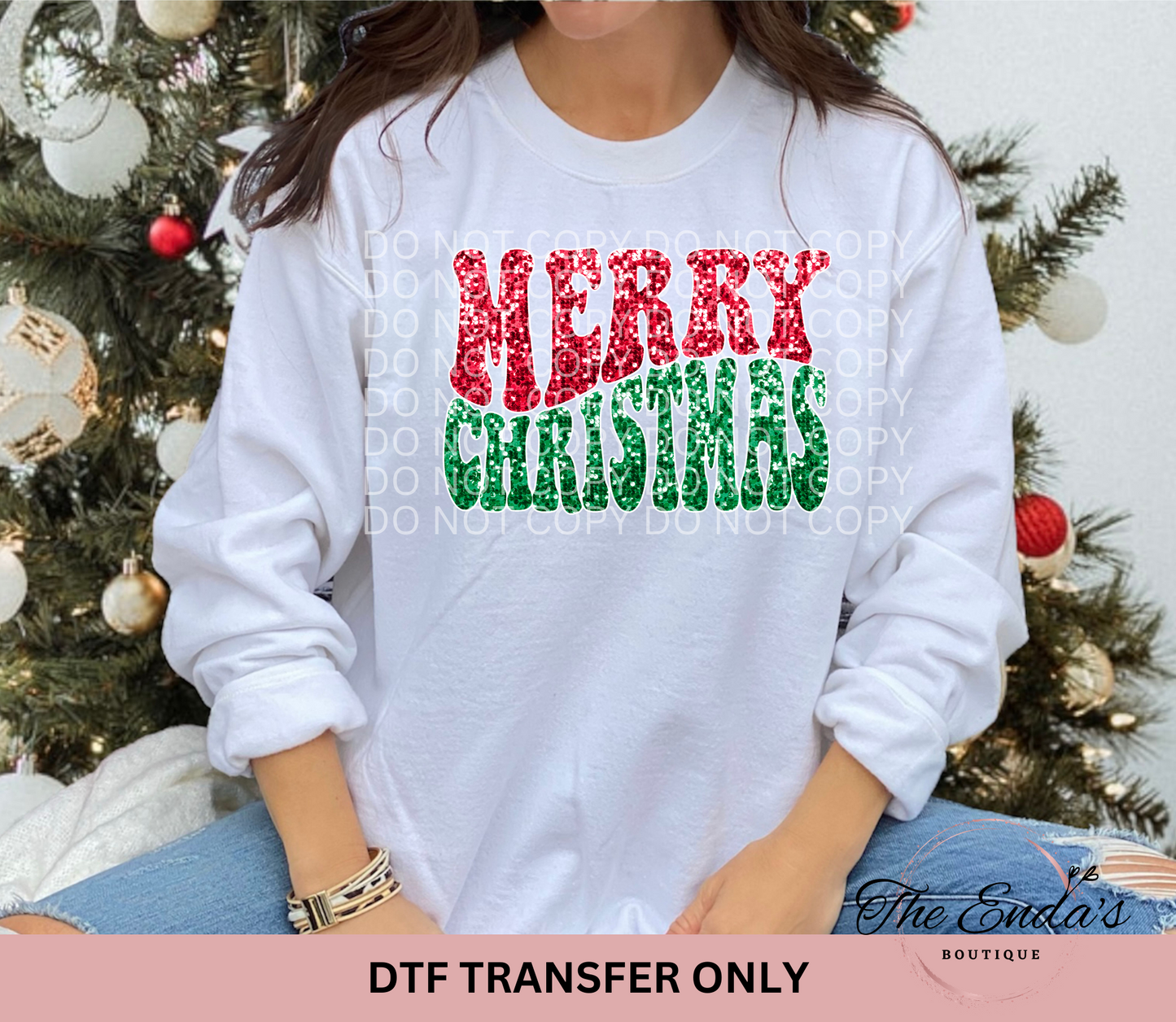 Groovy Merry Christmas Faux Sequin DTF Transfer