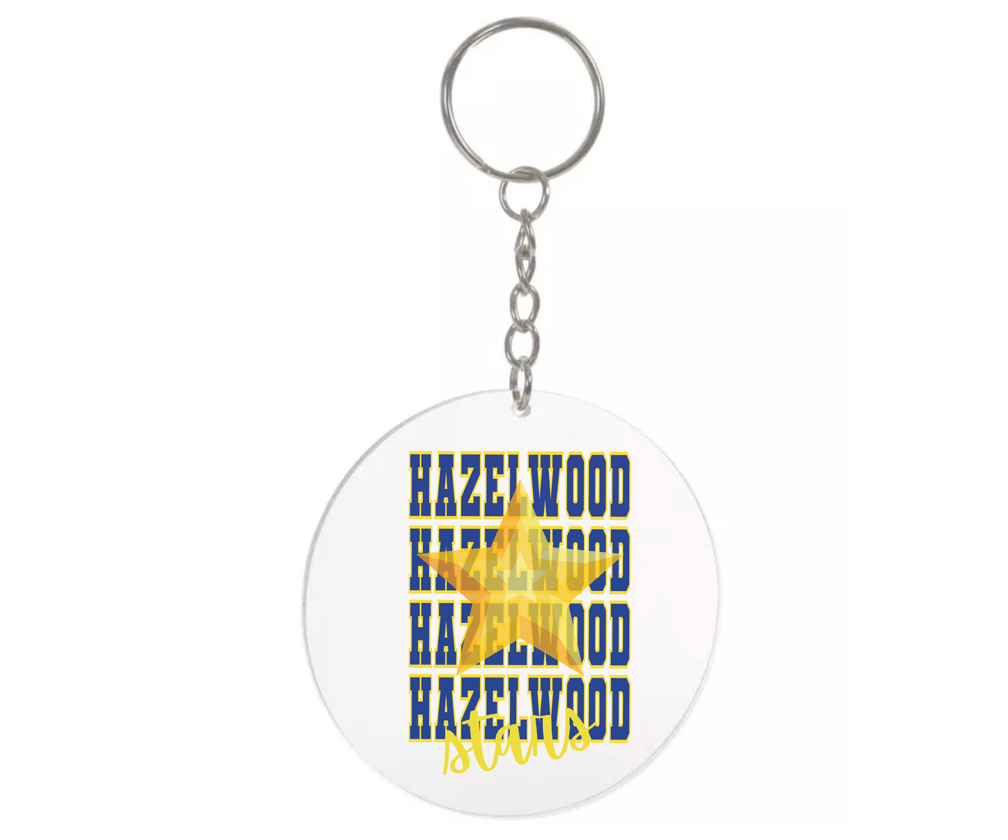 Hazelwood Elementary | HES-4 | Varsity Stacked Stars Round Acrylic Keychain