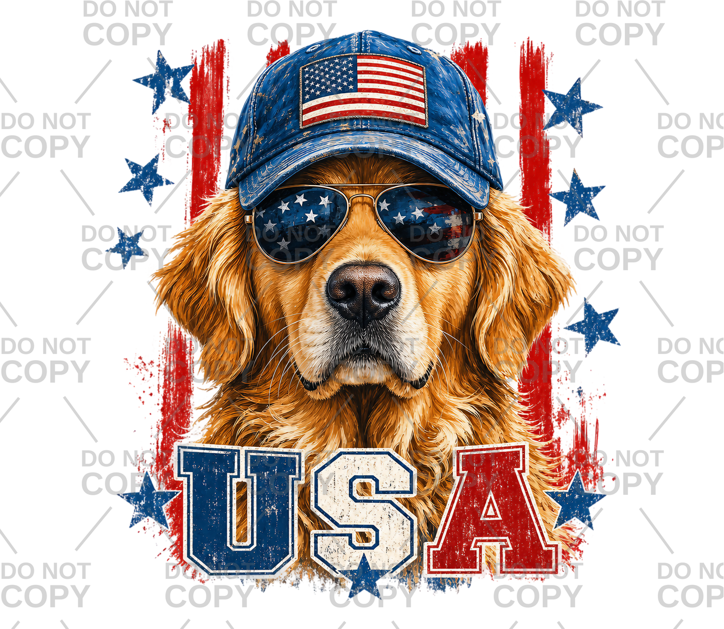 Patriotic Golden Retriever USA DTF Transfer