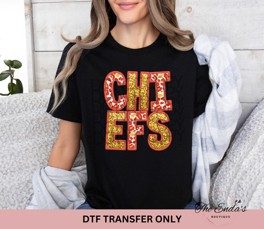 Chiefs Faux Sequin Embroidery DTF Transfer