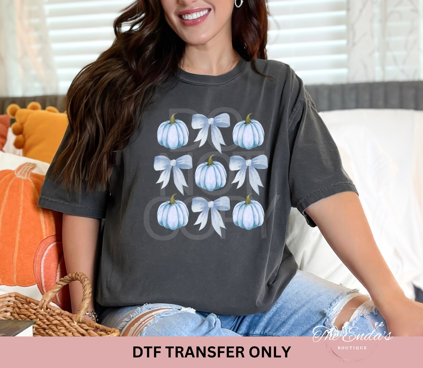 Blue Coquette Pumpkins DTF Transfer