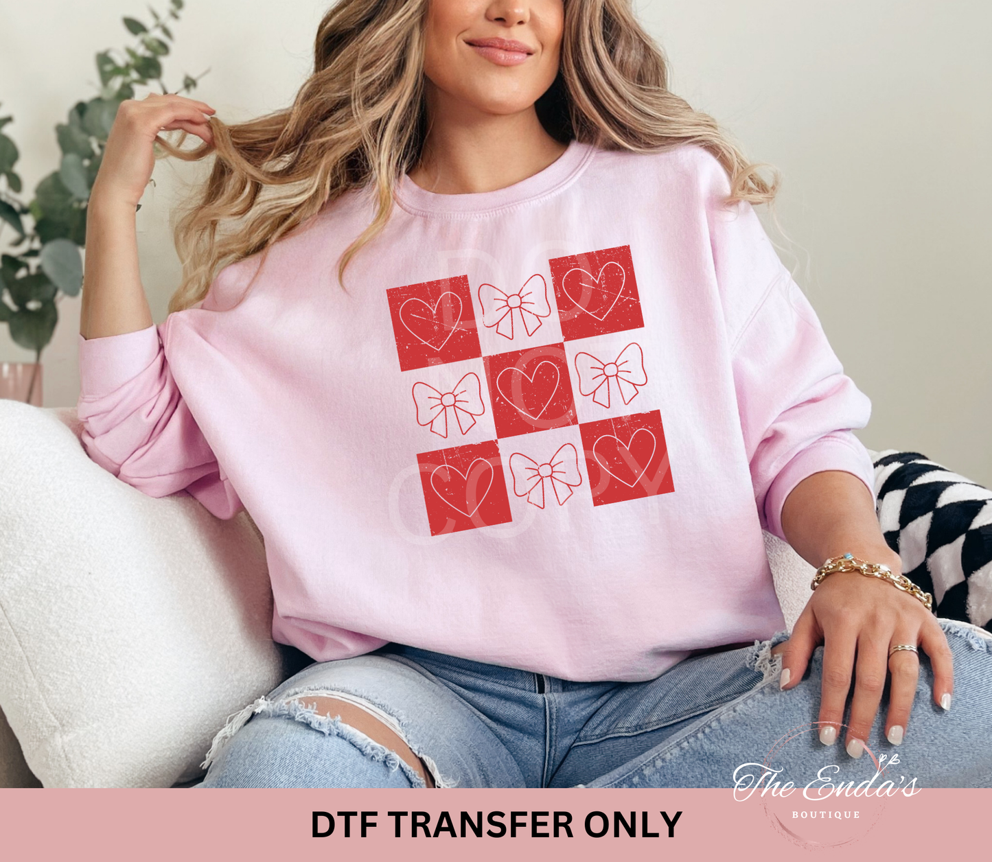 Retro Checkered Hearts & Bows DTF Transfer