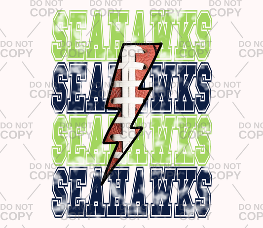 Stacked Seahawks Football Lightning Bolt DTF Transfer