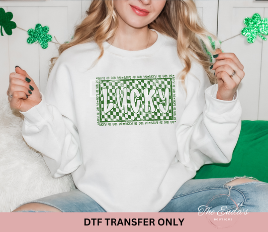 Checkered Lucky As You Can Be DTF Transfer *Available In Different Colors*