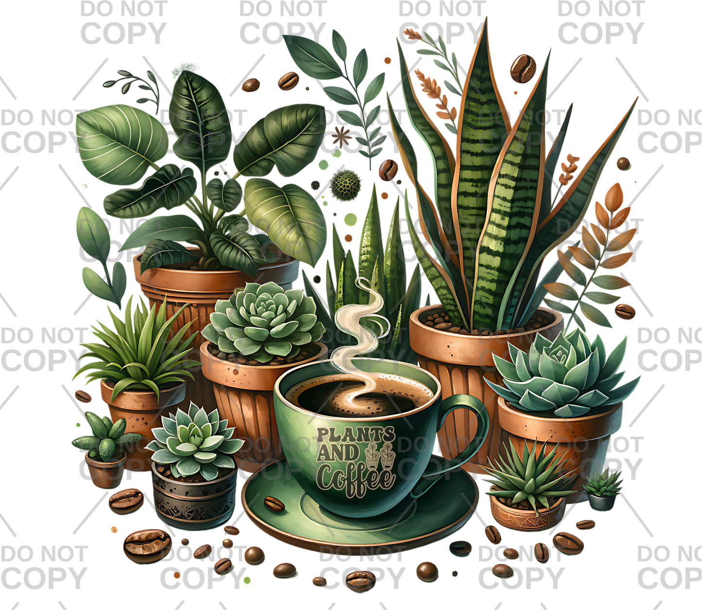 Plants and Coffee DTF Transfer