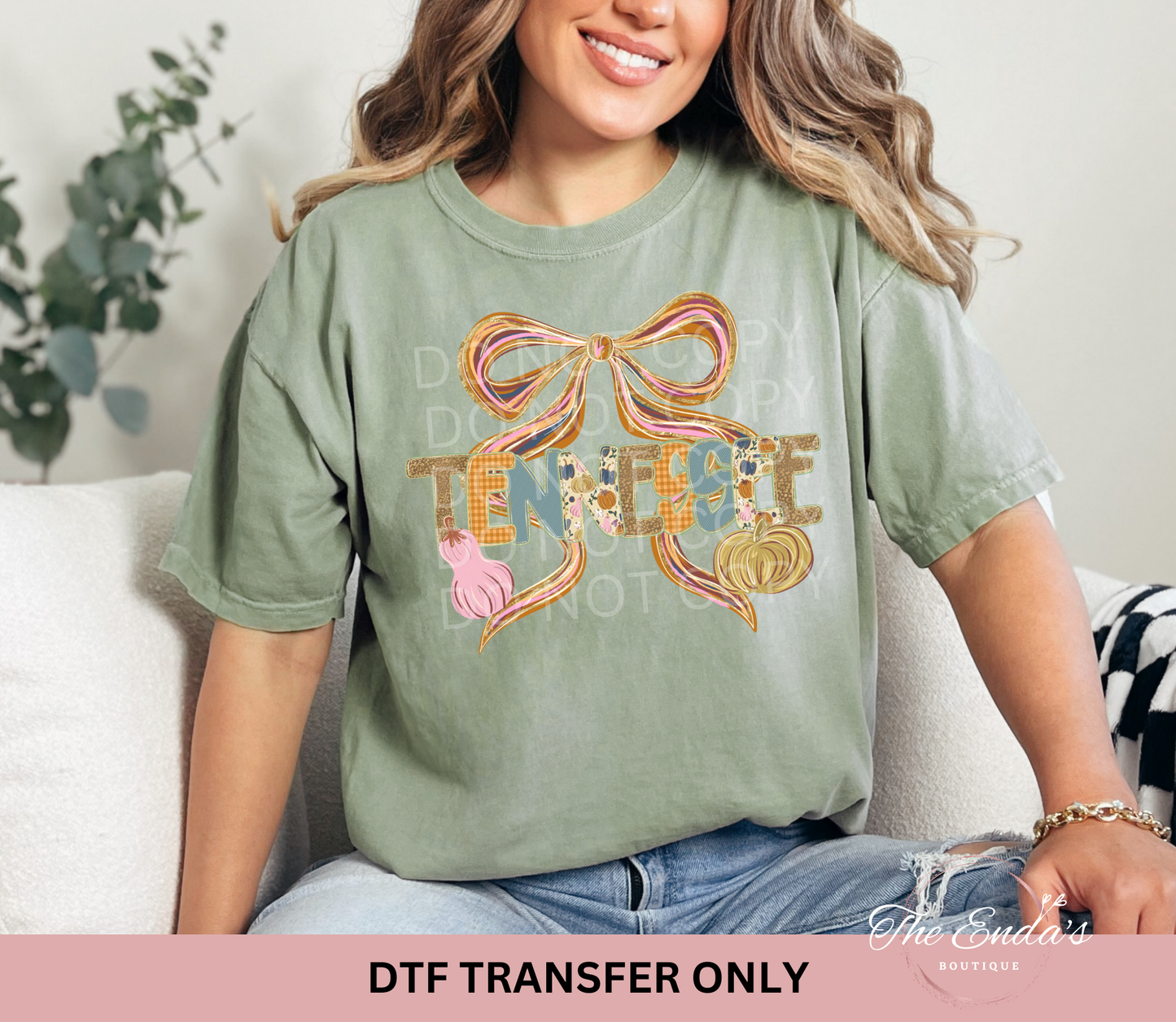 Personalized Alpha Fall Pumpkin Bow DTF Transfer