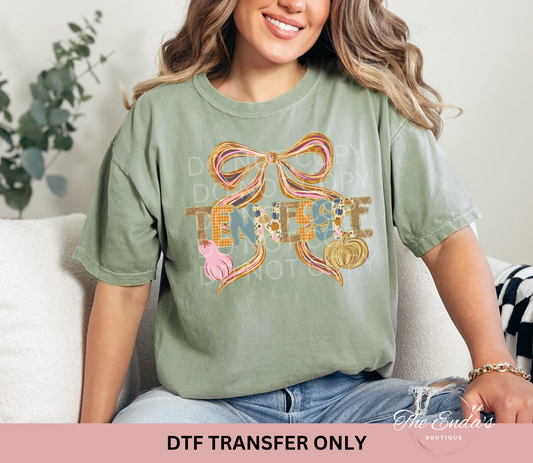 Personalized Alpha Fall Pumpkin Bow DTF Transfer