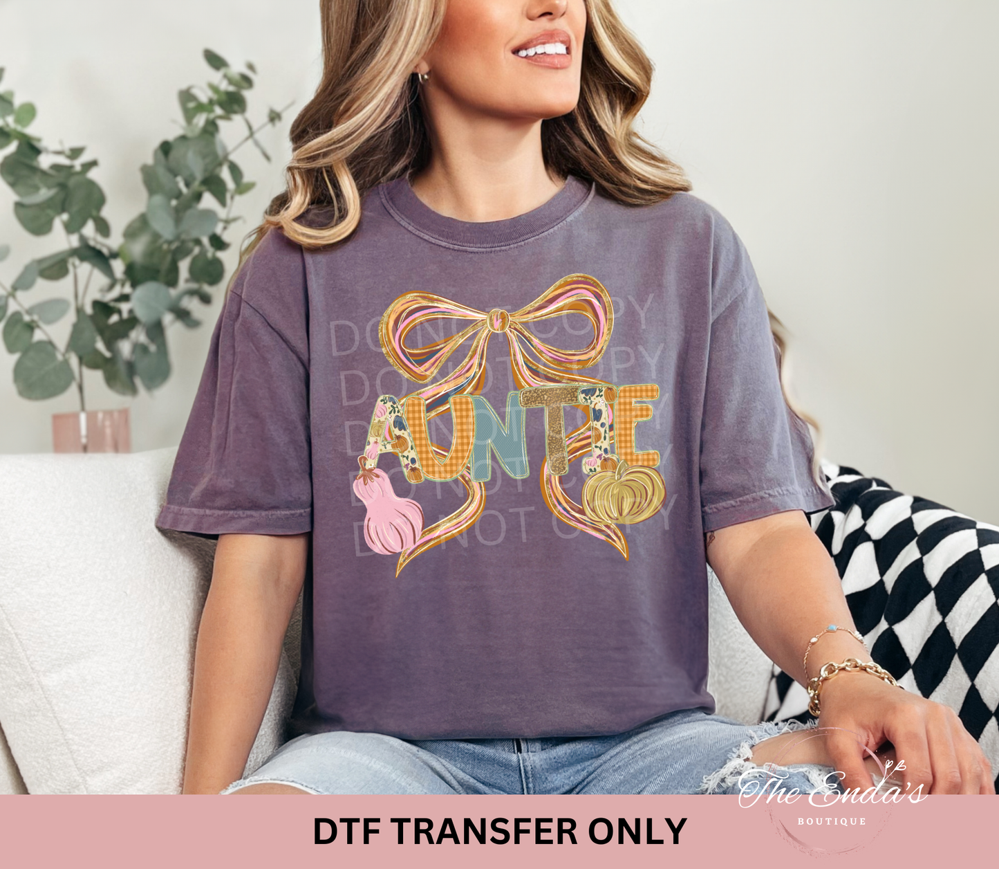 Personalized Alpha Fall Pumpkin Bow DTF Transfer