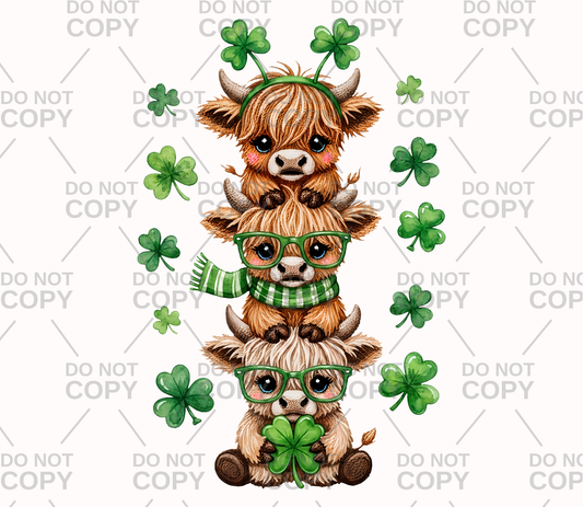 Highland Cow Shamrocks DTF Transfer