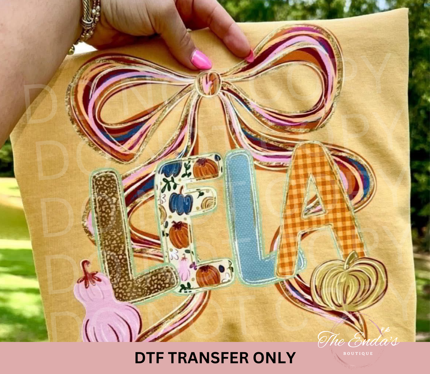 Personalized Alpha Fall Pumpkin Bow DTF Transfer