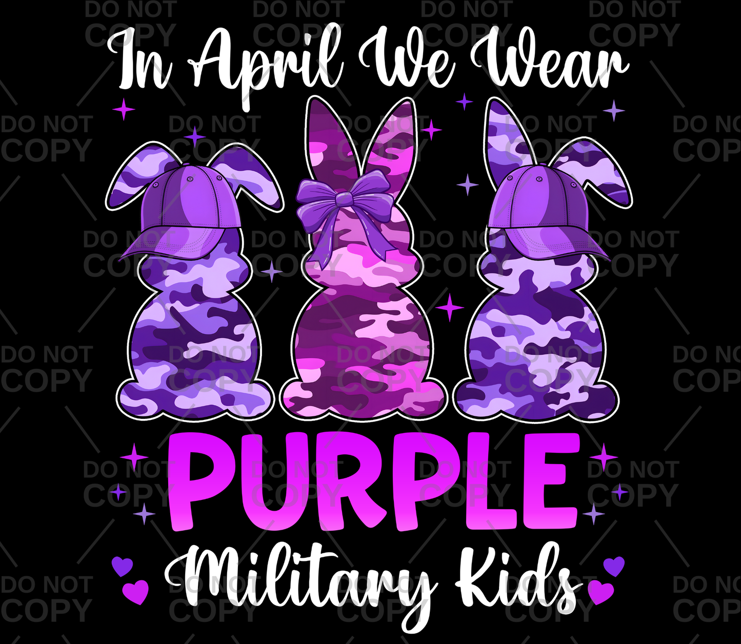 In April We Wear Purple Camo Bunnies DTF Transfer