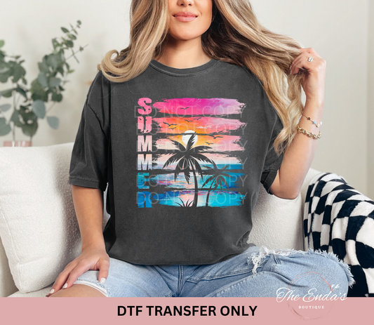 Brushstroke Summer Sunset Palm Trees