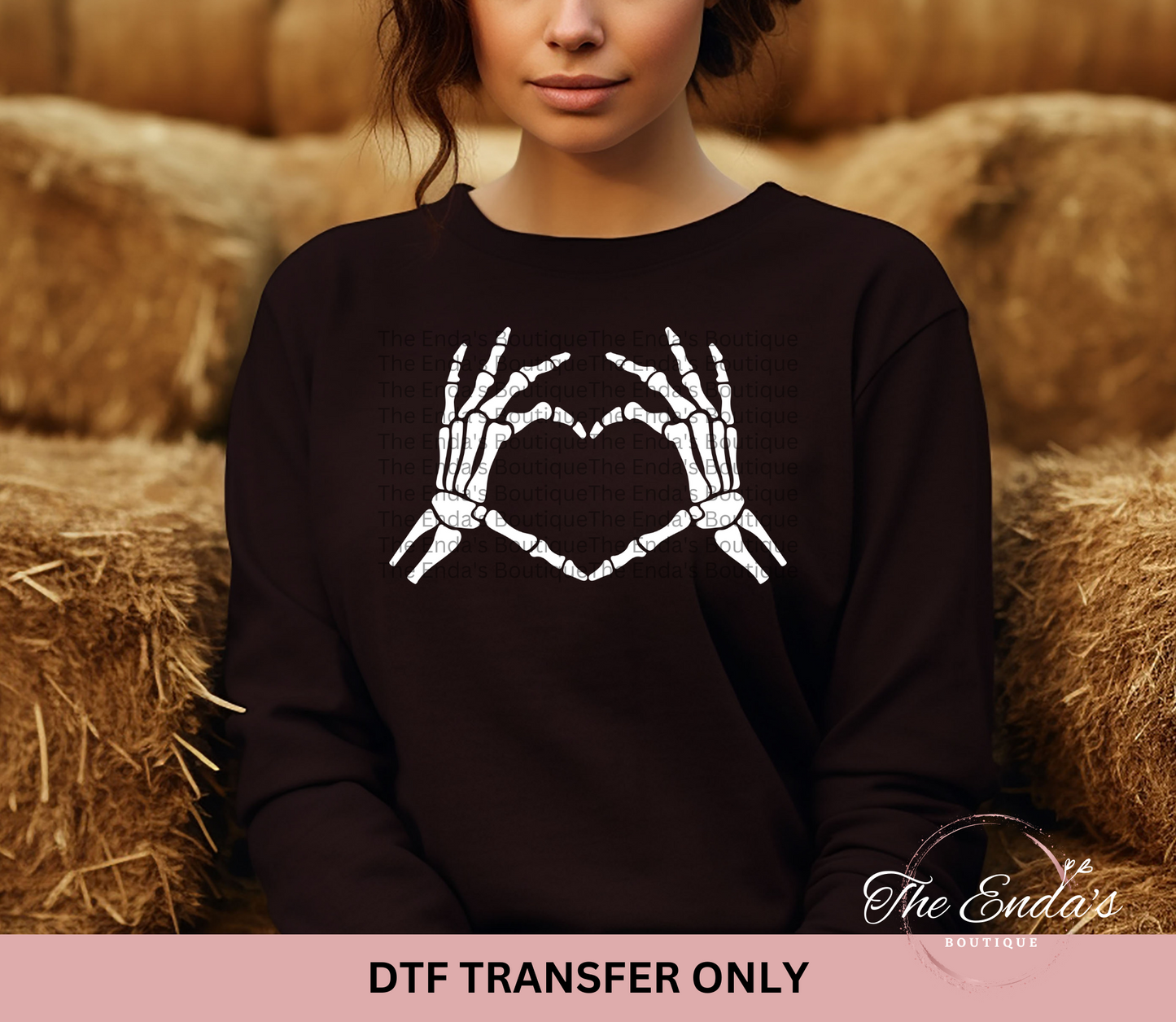Skellie Hand Heart DTF Transfer **AVAILABLE IN BLACK/WHITE**
