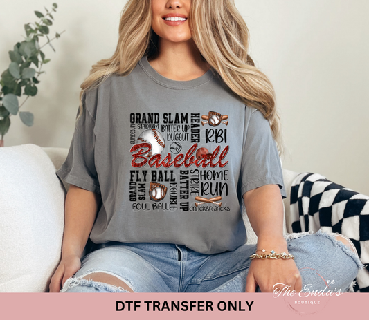 Faux Glitter Baseball Words DTF Transfer