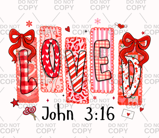 Loved Coquette Valentine Pattern Letters DTF Transfer