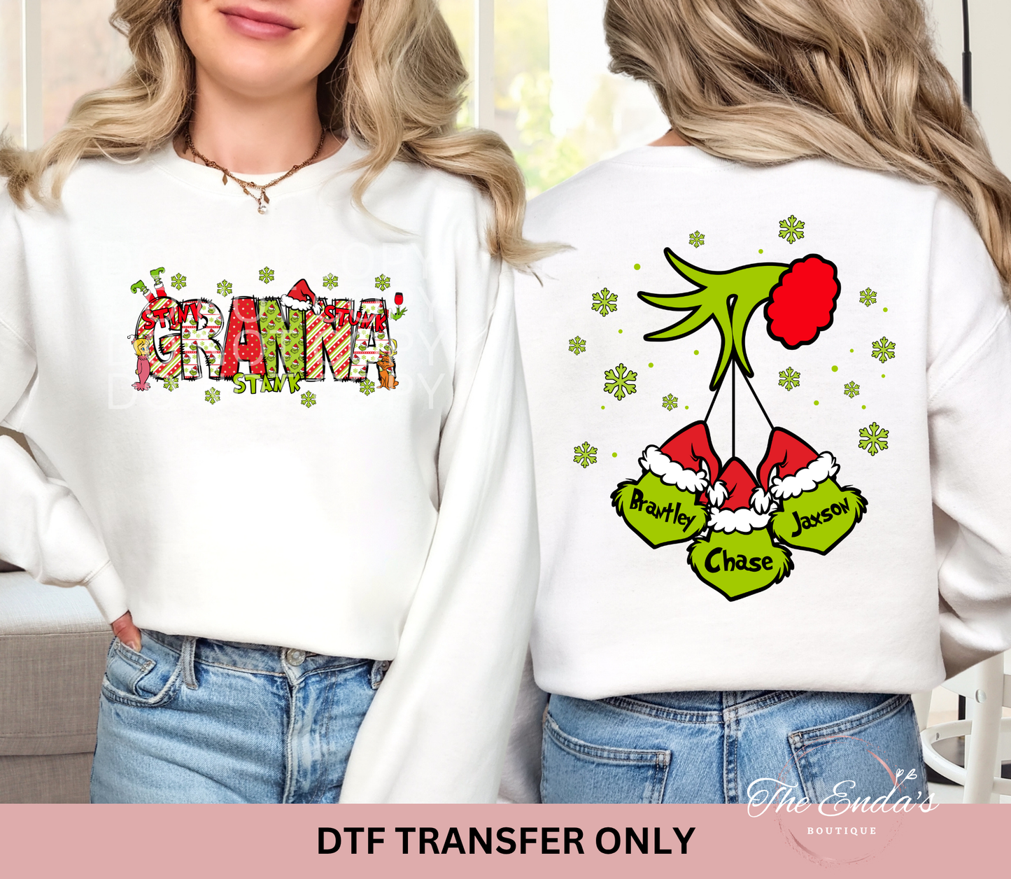 Green Man Personalized Kids Names (FRONT/BACK SET) DTF Transfer
