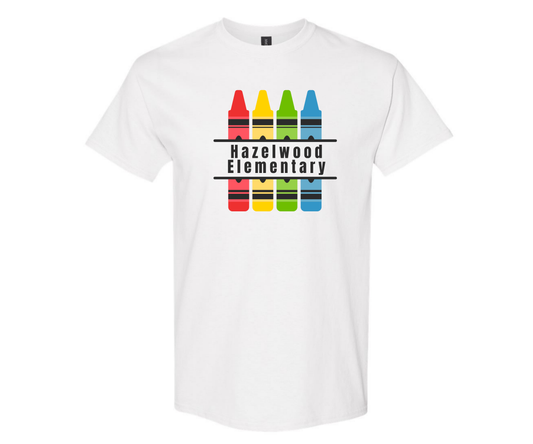 Hazelwood Elementary | HES-11 | Split Crayon Hazelwood Elementary T-Shirt