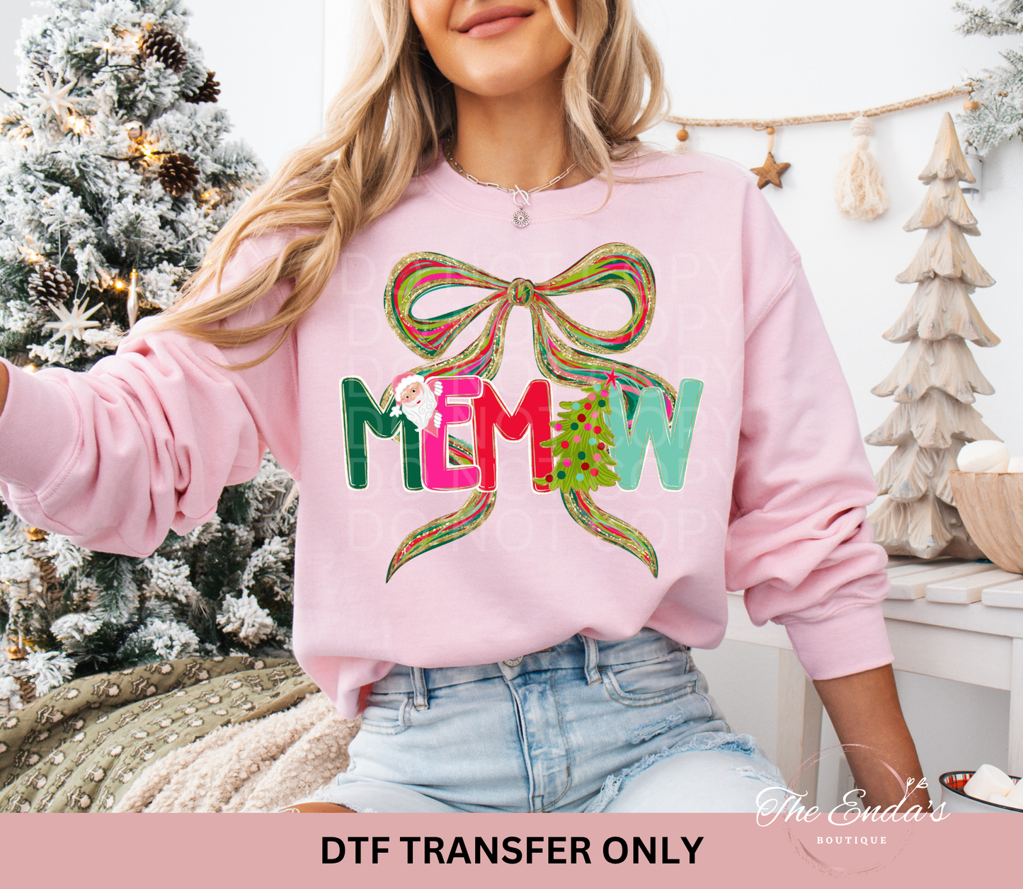 Personalized Alpha Christmas Santa Tree Bow (AVAILABLE WITH/WITHOUT BOW) DTF Transfer