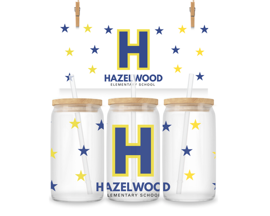 Hazelwood Elementary | HES-14 | Classic H Scattered Stars 16 oz Glass Can Cup