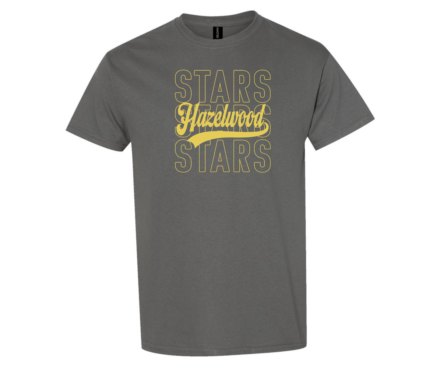 Hazelwood Elementary | HES-5 | Yellow Stacked Hollow Stars T-Shirt