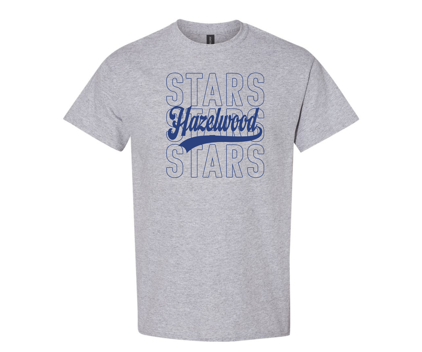 Hazelwood Elementary | HES-6 | Blue Stacked Hollow Stars T-Shirt