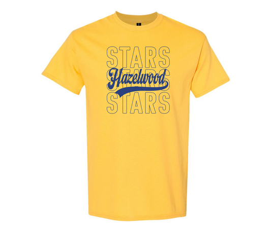 Hazelwood Elementary | HES-6 | Blue Stacked Hollow Stars T-Shirt
